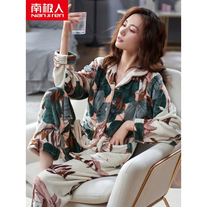 Coral fleece pajamas women's autumn and winter thickened and velvet flannel suit can be worn outside 2021 new large size home service