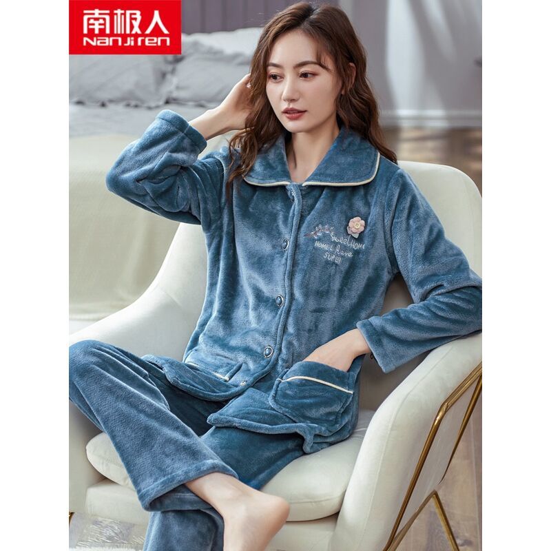Women's pajamas autumn and winter coral fleece long-sleeved home clothing winter flannel thickened plus velvet warm large size suit