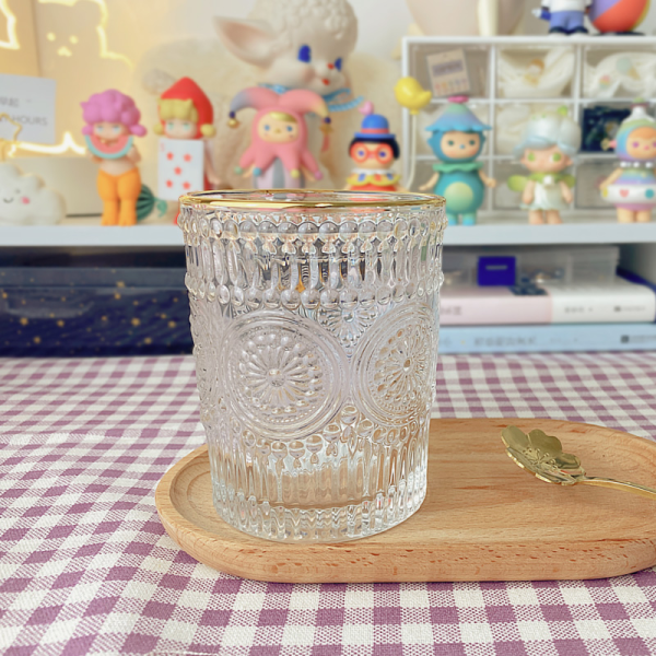 Ins net red Nordic style retro relief gold rimmed glass, sunflower water cup, milk tea shop, fruit juice cup, cold drink cup