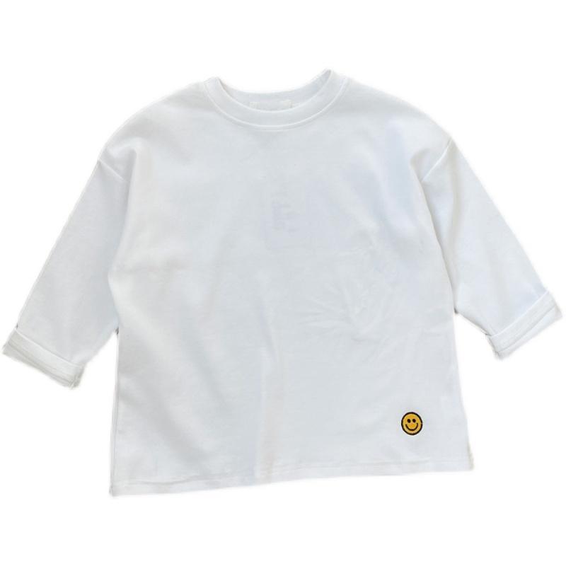 儿童秋装男童圆领长袖白色t恤女童体恤宝宝棉质打底衫2021年新款