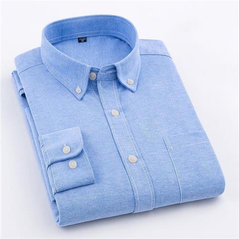 High-cotton long-sleeved solid-color Oxford spinning spring and autumn Korean style middle-aged and elderly loose casual men's shirts with pockets