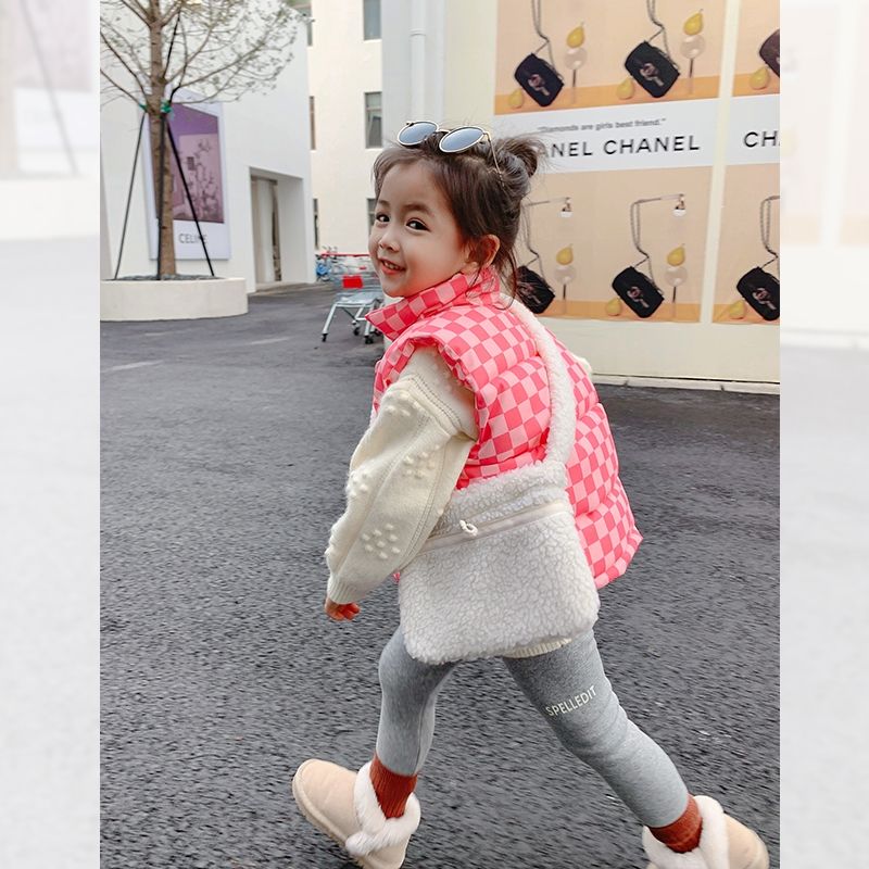 Girls  winter clothes new children's down padded clothes small and medium-sized children's plaid warm vest baby fashionable cotton vest