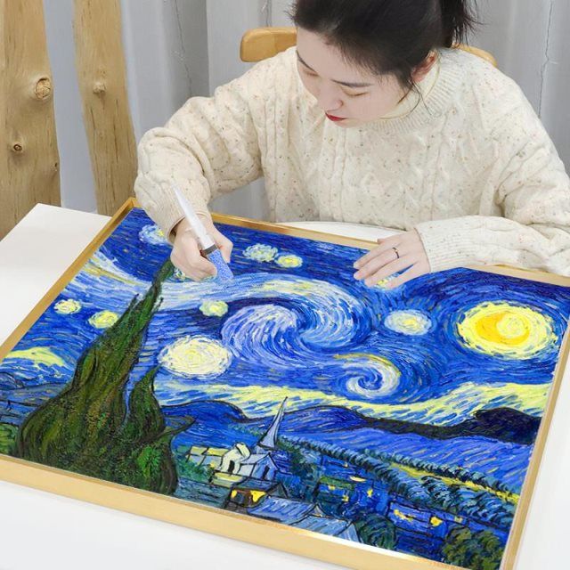 2021年钻石画5d新款十字绣梵高星空梦幻儿童卧室满钻水晶带框小件