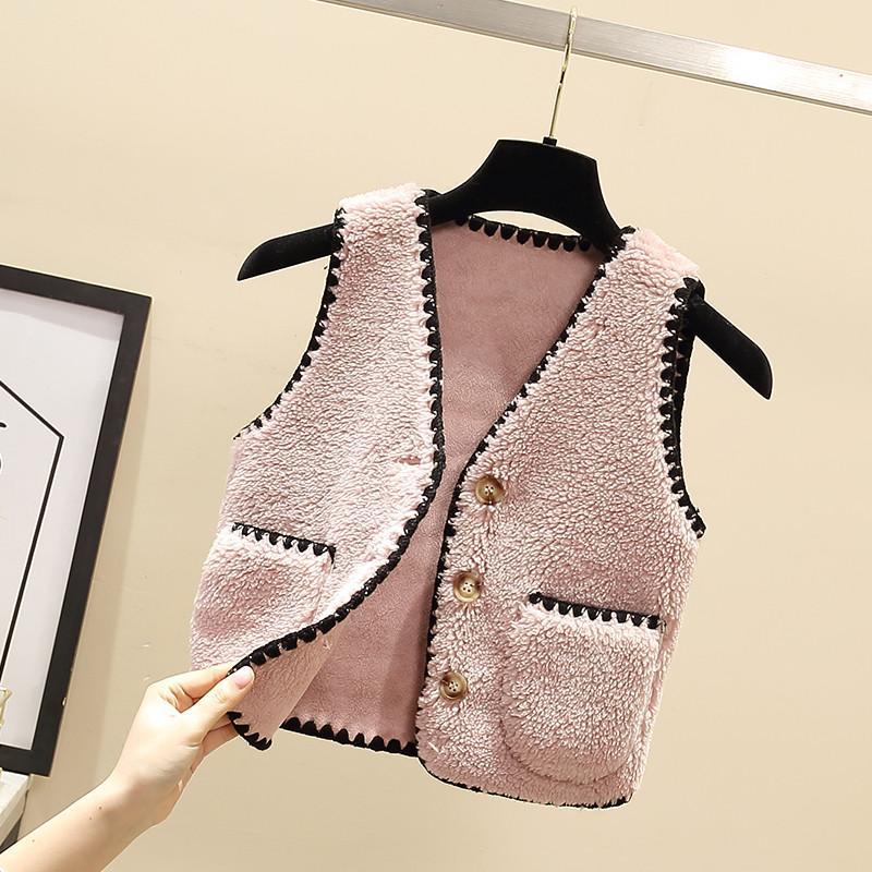 Children's Vest 2022 autumn and winter new style lambskin thickened coat girls' fur one-piece vest, over the shoulder wear fashion