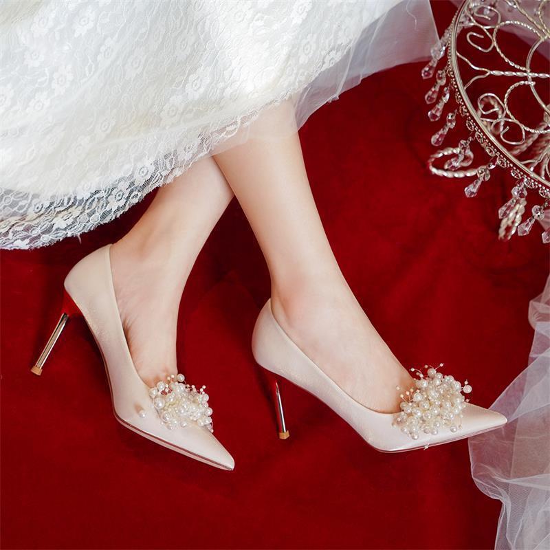 小众法式婚鞋春季女鞋子新款简约秀禾婚纱两穿新娘鞋不累脚高跟鞋