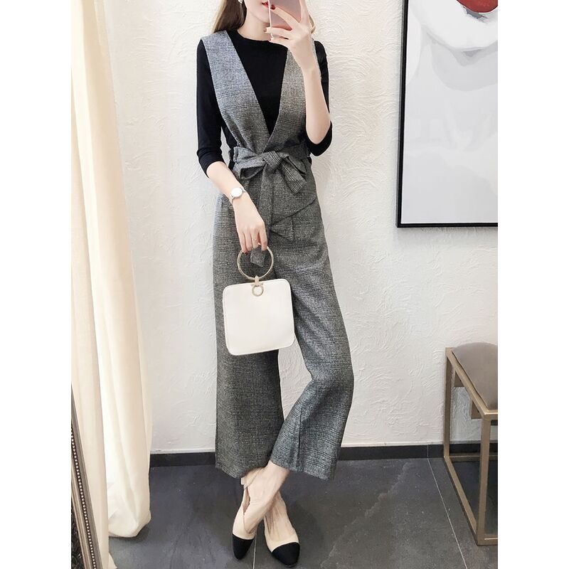 Two-piece fashion suit 2022 autumn and winter new femininity wide-leg pants women's foreign style age-reducing three-piece suit