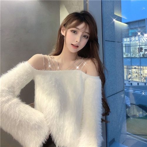 抖音同款网红直播衣服女主播服装上镜性感一字肩海马
