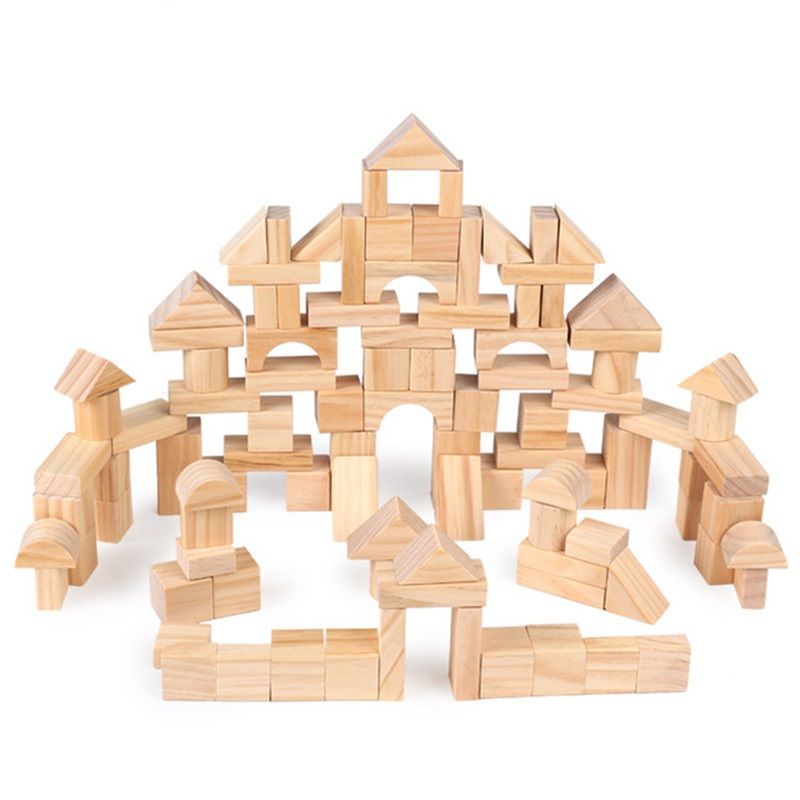 原木色积木无漆幼儿园桌面益智木头建构区域搭建玩具材料中大小班