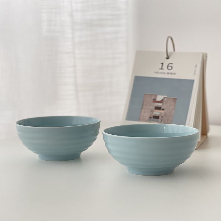 白屿 冰蓝色螺纹碗米饭碗汤碗家用日式碗陶瓷水果碗好看的碗清新