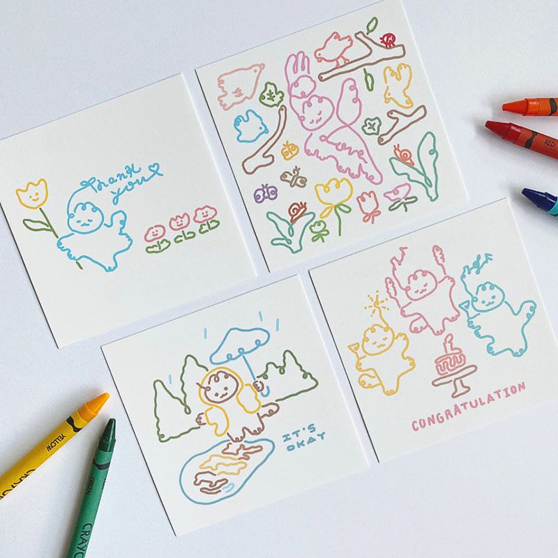 ins风方形贺卡小卡片手绘猫咪明信片插画生日祝福小清新创意留言