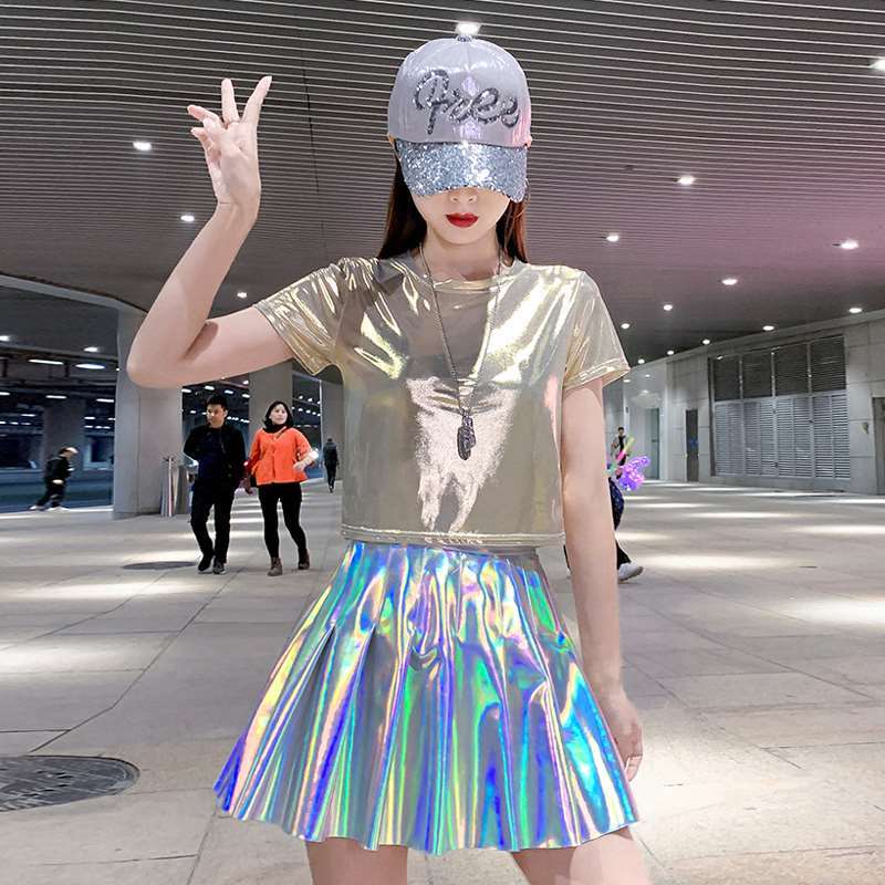 网红ins潮表演服装闪亮上衣女爵士舞演出时尚拉拉队镭射舞蹈裙子