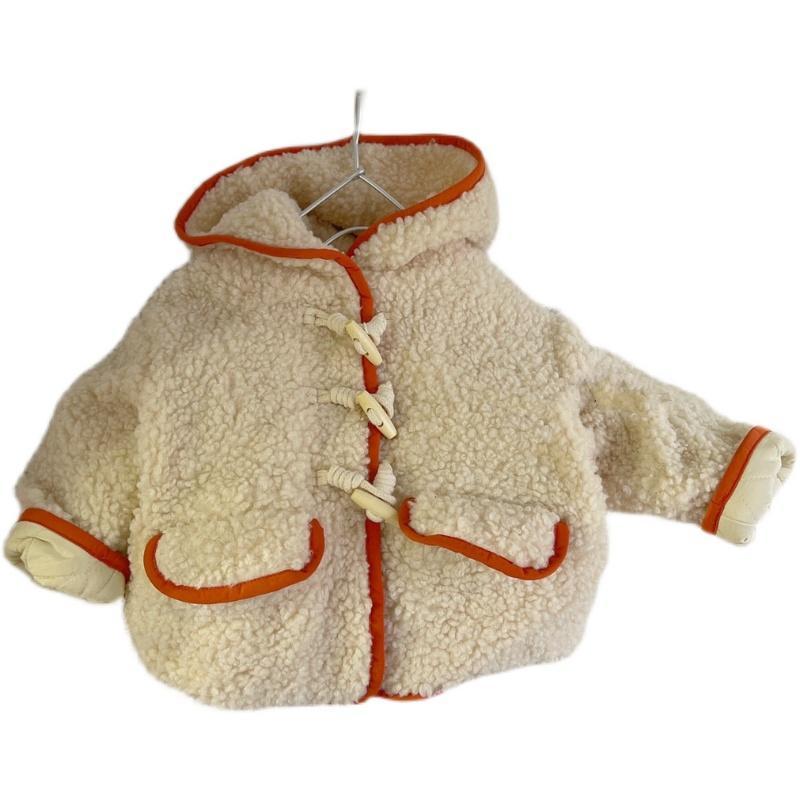 宝宝羊羔毛棉服秋冬装新款儿童加绒加厚连帽外套男女童保暖毛毛衣