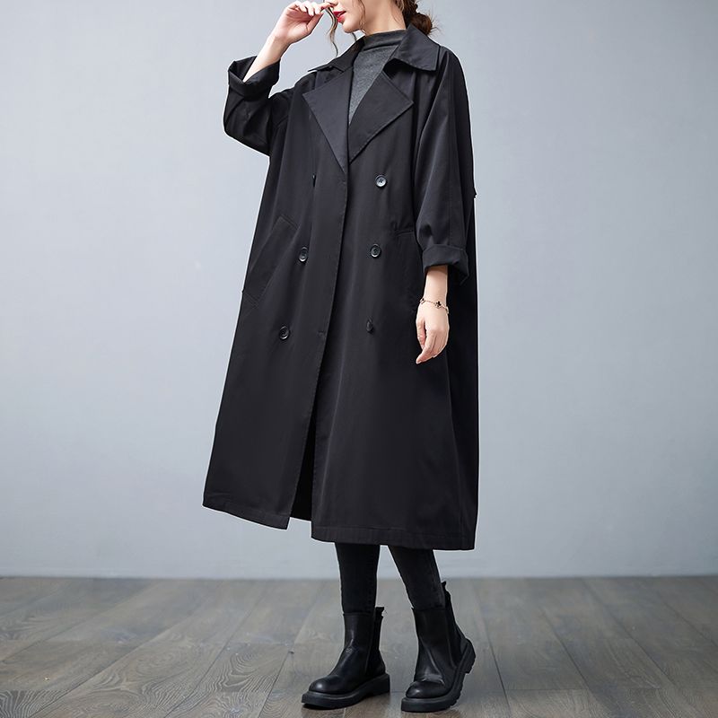 Fat mm large size women's autumn loose mid-length over-the-knee suit collar windbreaker jacket casual all-match cardigan coat