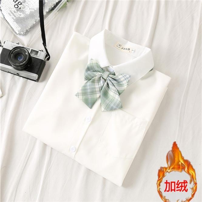 2021 autumn and winter girls' long-sleeved new student white shirt bottoming children's fleece and thickened JK uniform collar