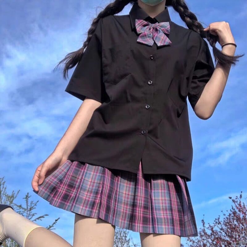 大码女装大佬学生jk制服伪娘用品格裙cd变装男衬衫学院风百褶短裙【4