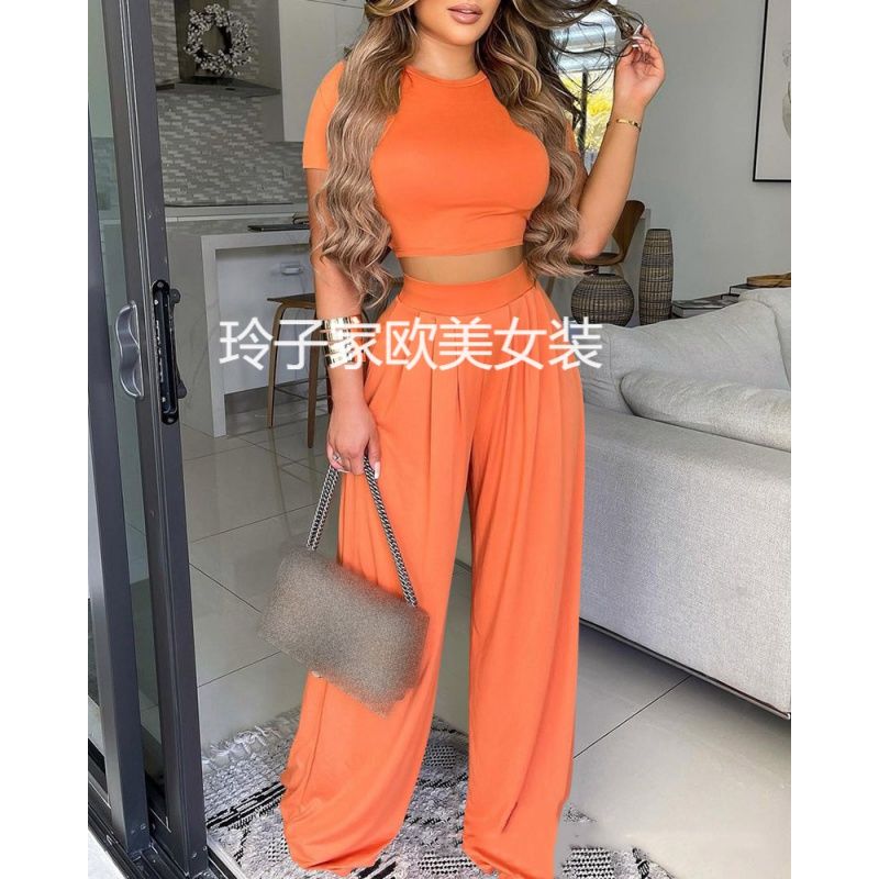 flared,bolls flared pants casual two piece set露腰上衣宽松喇叭裤休闲套装