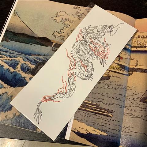 zingtattoo日式老传统 龙纹身贴黑色 浮世绘大图防水持久小臂小腿