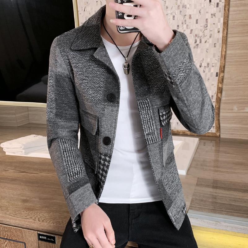 呢子外套男短款潮流春秋季夹克男士冬装上衣服毛呢大衣风衣加绒厚