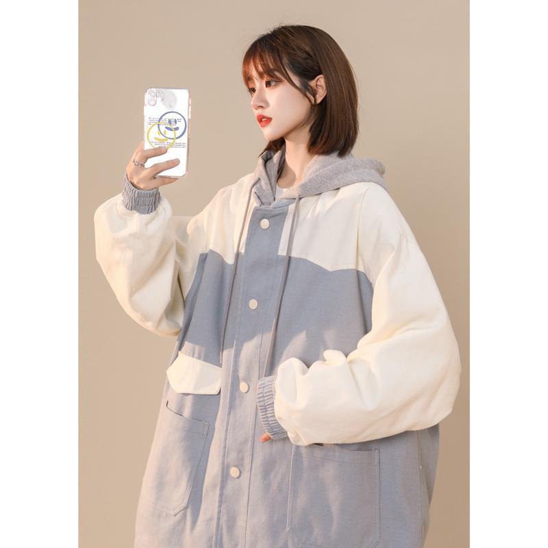Workwear padded jacket women's 2021 autumn and winter new chic fake two-piece baseball uniform all-match Japanese stormtrooper