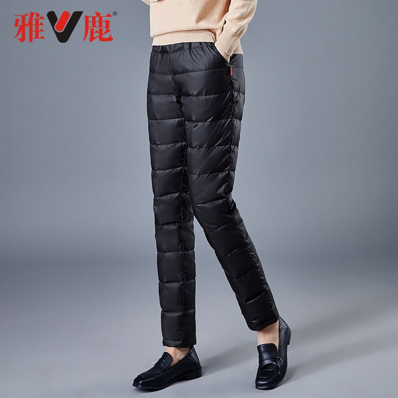 雅鹿中老年羽绒裤女冬外穿2021年新款女士妈妈加绒加厚保暖棉裤子【2