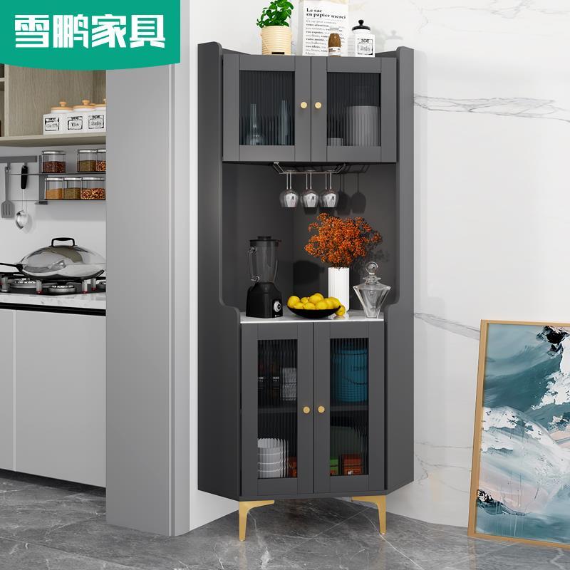 北欧风转角餐边柜酒柜简约现代多功能墙角置物柜一体储物柜子定制