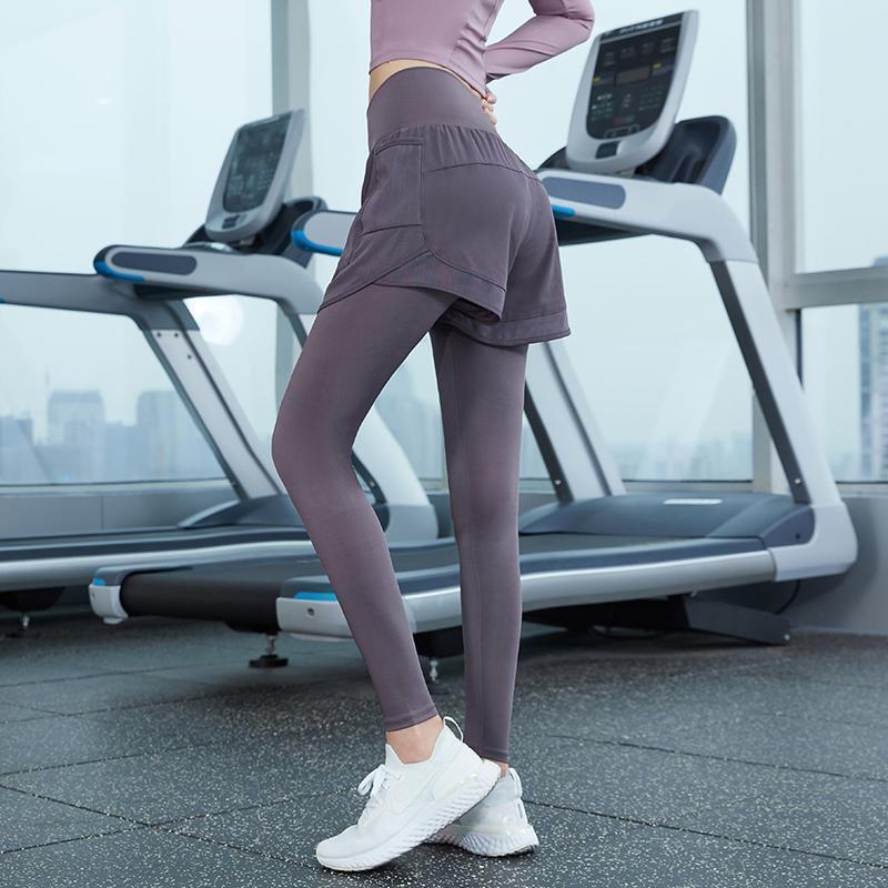 瑜伽裤女假两件高腰提臀弹力紧身跑步训练外穿运动裤秋季款健身裤