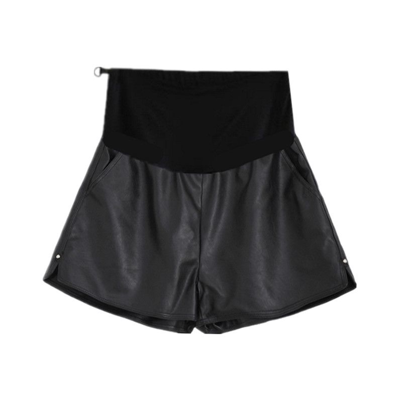 Pregnant women's shorts in autumn, fashion, loose PU leather shorts, autumn and winter, net red, foreign style, wide-leg pants, spring and autumn