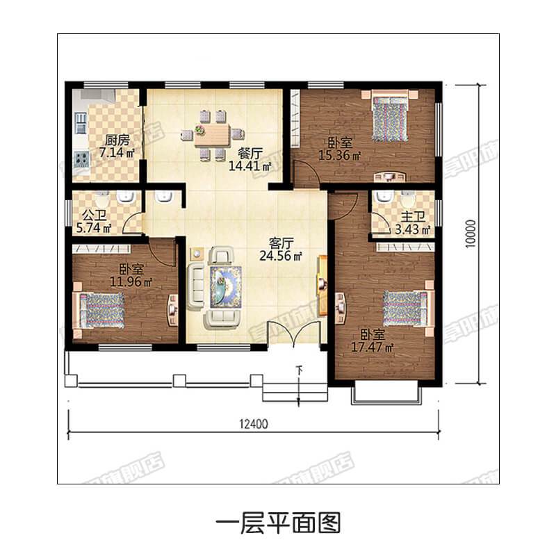 农村新中式乡村一层小别墅设计图纸全套施工图自建房一层农村房【2月