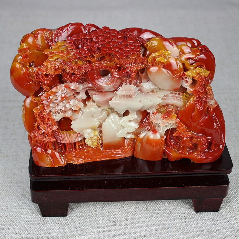 玉石原石寿山石雕芙蓉石蒸蒸日上封侯拜相客厅办公室风水摆件奇石