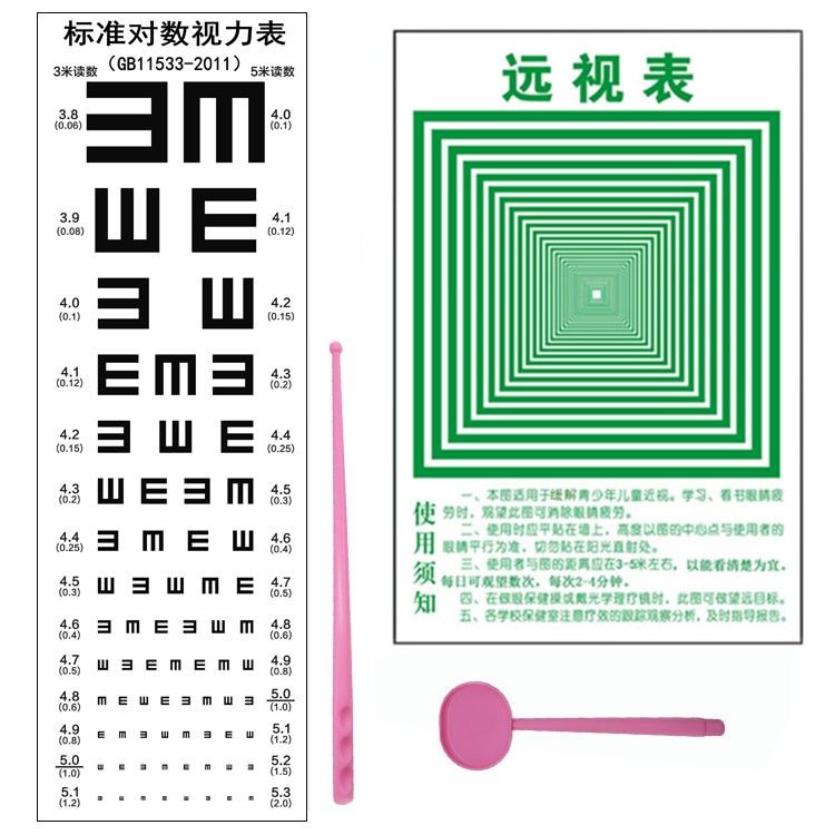 儿童视力表标准家用墙贴e字测视表成人近视眼对数测试幼儿园