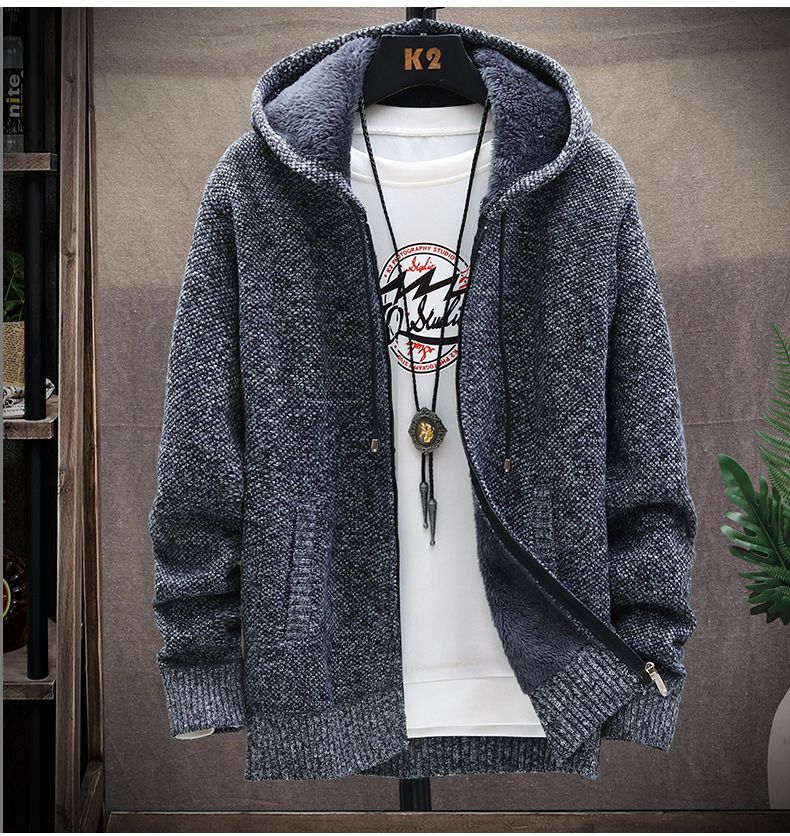 Cardigan con cappuccio spesso e morbido a tutta velocità con cerniera, maglione spesso, maglione oversize autunnale e invernale, giacca di peluche_voghion.com