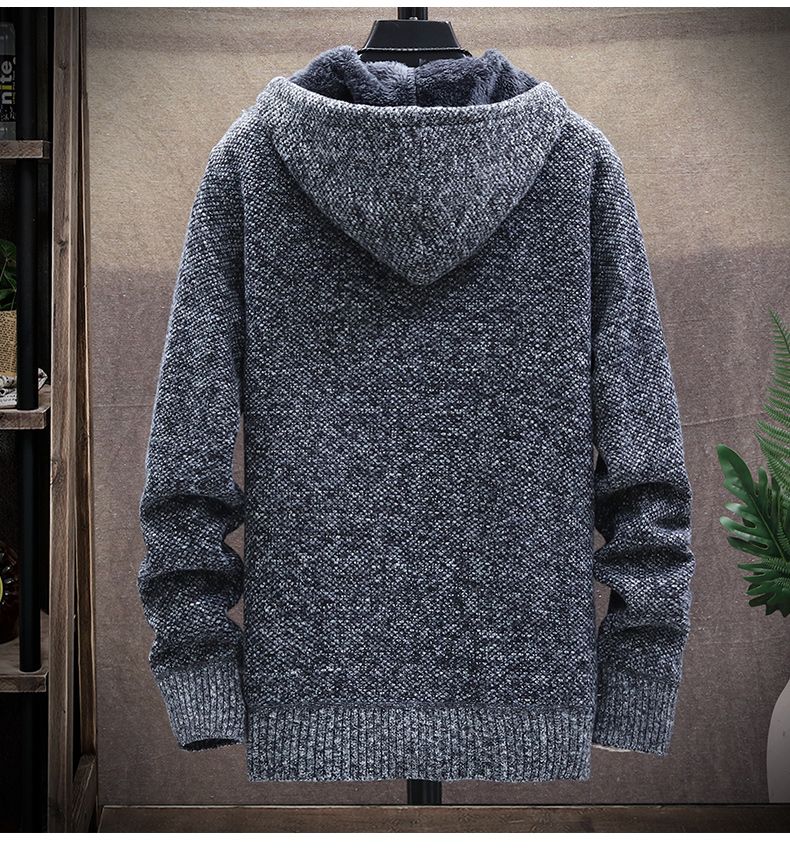 Cardigan con cappuccio spesso e morbido a tutta velocità con cerniera, maglione spesso, maglione oversize autunnale e invernale, giacca di peluche_voghion.com