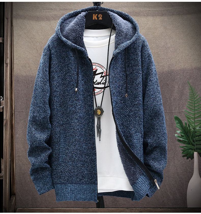 Cardigan con cappuccio spesso e morbido a tutta velocità con cerniera, maglione spesso, maglione oversize autunnale e invernale, giacca di peluche_voghion.com
