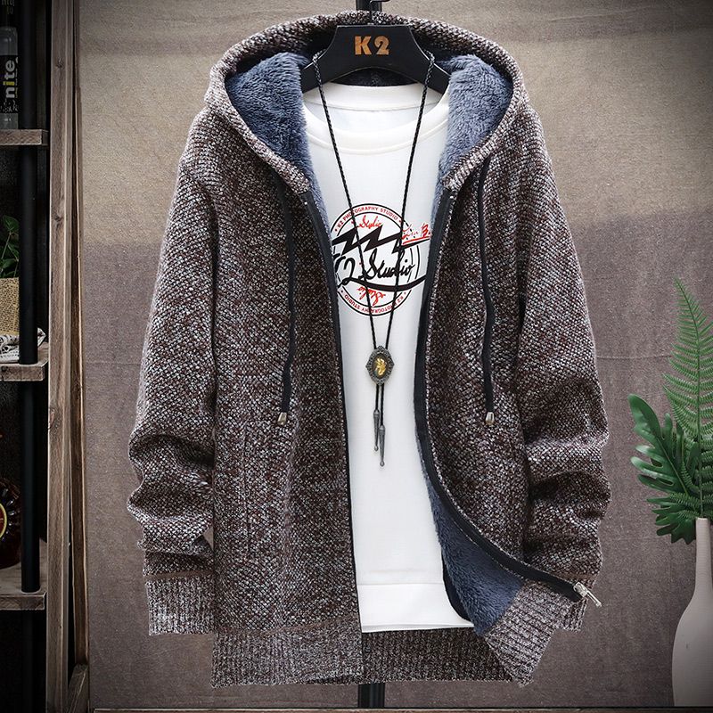 Cardigan con cappuccio spesso e morbido a tutta velocità con cerniera, maglione spesso, maglione oversize autunnale e invernale, giacca di peluche_voghion.com