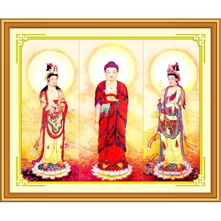 弘佛苑精品精美细腻的彩绘西方三圣宝像m22十字绣精准印花新版