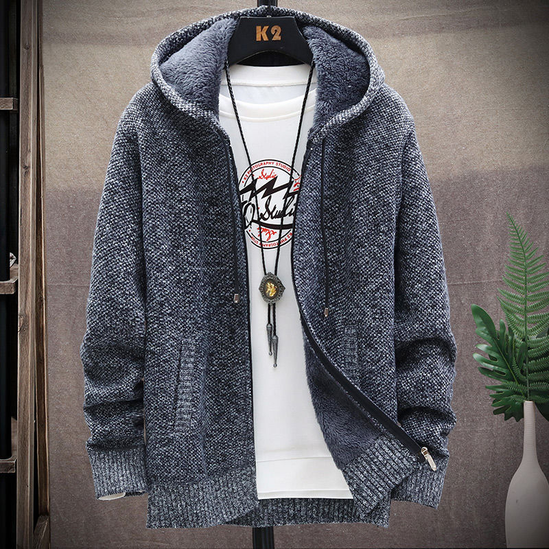 Cardigan con cappuccio spesso e morbido a tutta velocità con cerniera, maglione spesso, maglione oversize autunnale e invernale, giacca di peluche_voghion.com