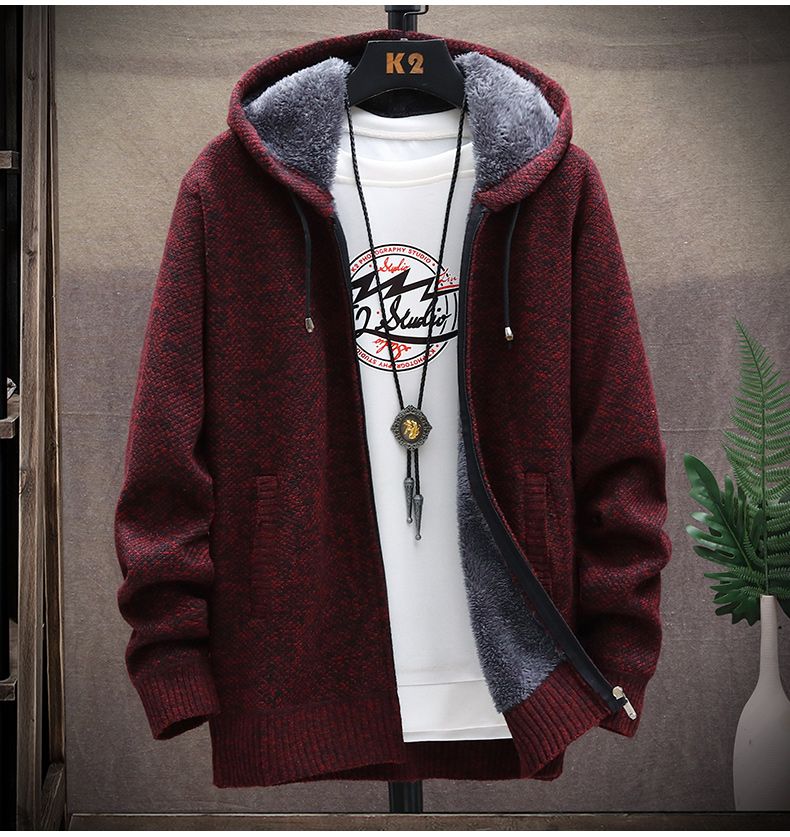 Cardigan con cappuccio spesso e morbido a tutta velocità con cerniera, maglione spesso, maglione oversize autunnale e invernale, giacca di peluche_voghion.com
