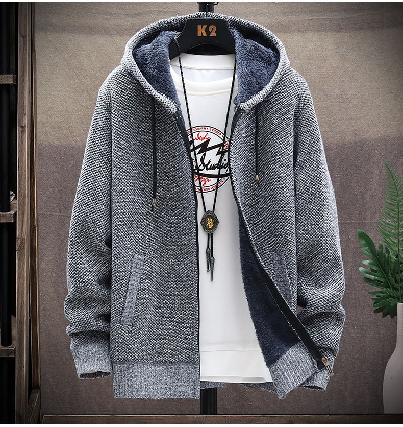 Cardigan con cappuccio spesso e morbido a tutta velocità con cerniera, maglione spesso, maglione oversize autunnale e invernale, giacca di peluche_voghion.com