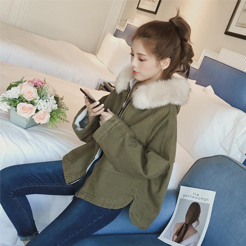 Chic lamb wool coat women's short cotton-padded jacket  autumn and winter new loose foreign style small man big wool-collared cotton-padded jacket