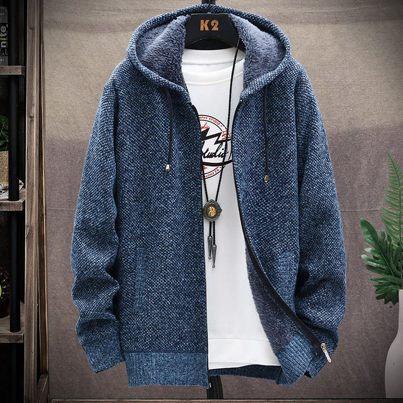 Cardigan con cappuccio spesso e morbido a tutta velocità con cerniera, maglione spesso, maglione oversize autunnale e invernale, giacca di peluche_voghion.com
