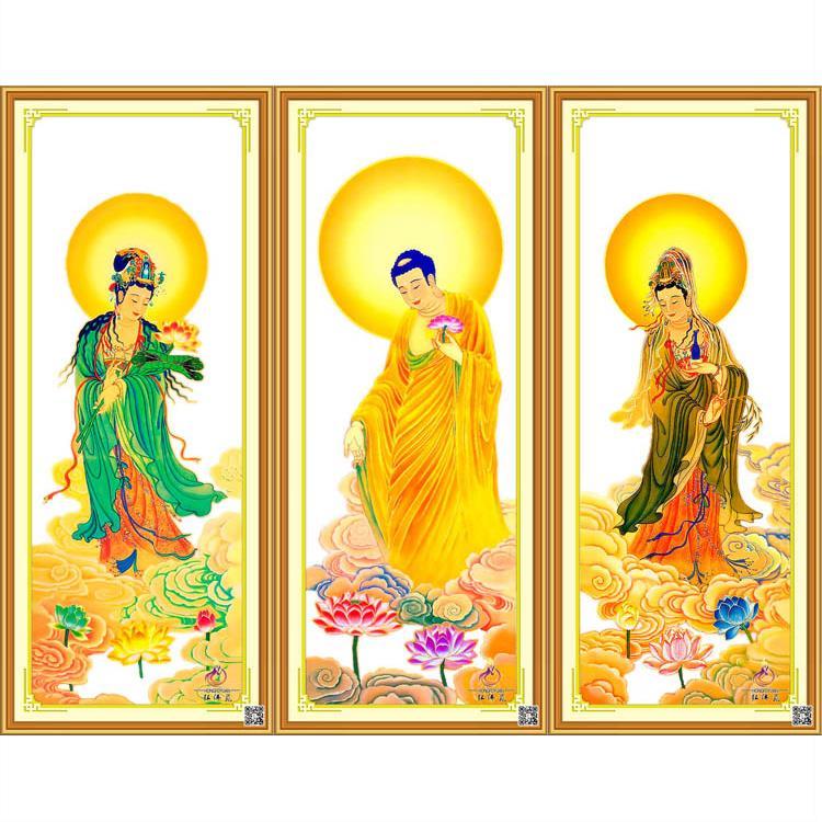 大势至观世音菩萨阿弥陀佛十字绣西方三圣宝像cx1158佛教精准印花