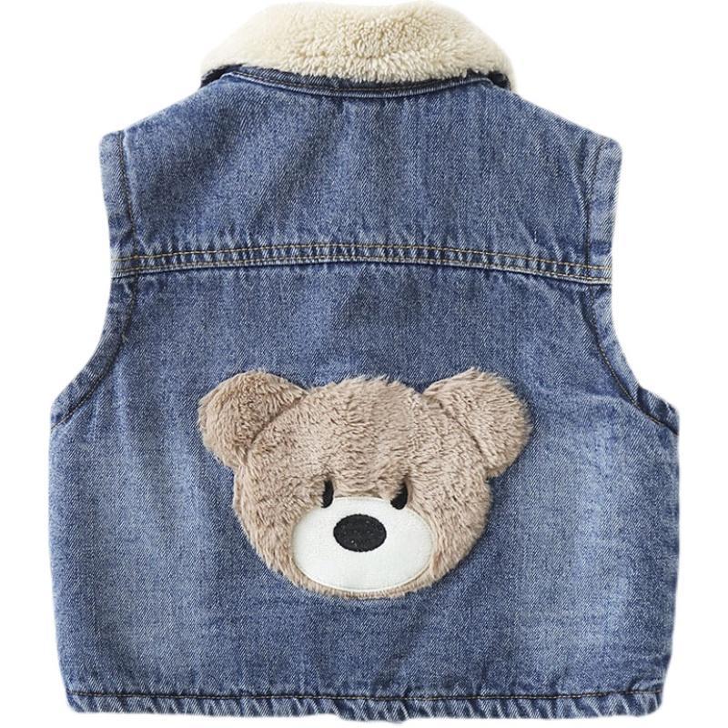 Boys' Plush vest, boys' treasure, children's lamb cashmere vest, thickened and warm in winter, boys' denim jacket