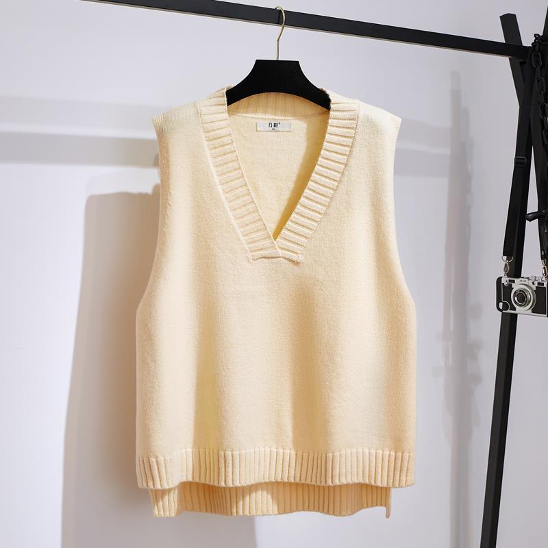 Large size vest female autumn and winter 220 catties extra large size 200 fat MM loose V-neck knitted vest with sweater vest