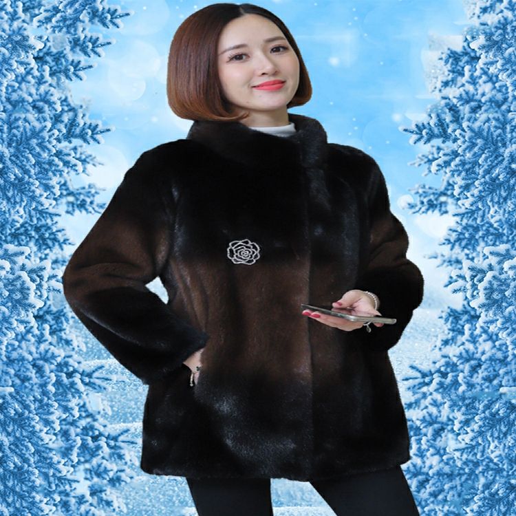 丹麦貂皮大衣女冬季中长款高贵减龄时尚立领海宁皮毛一体皮草外套