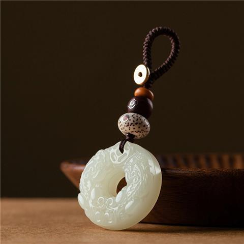 Ancient style jade Pixiu keychain men's and women's car key pendant high-end handmade creative key chain pendant