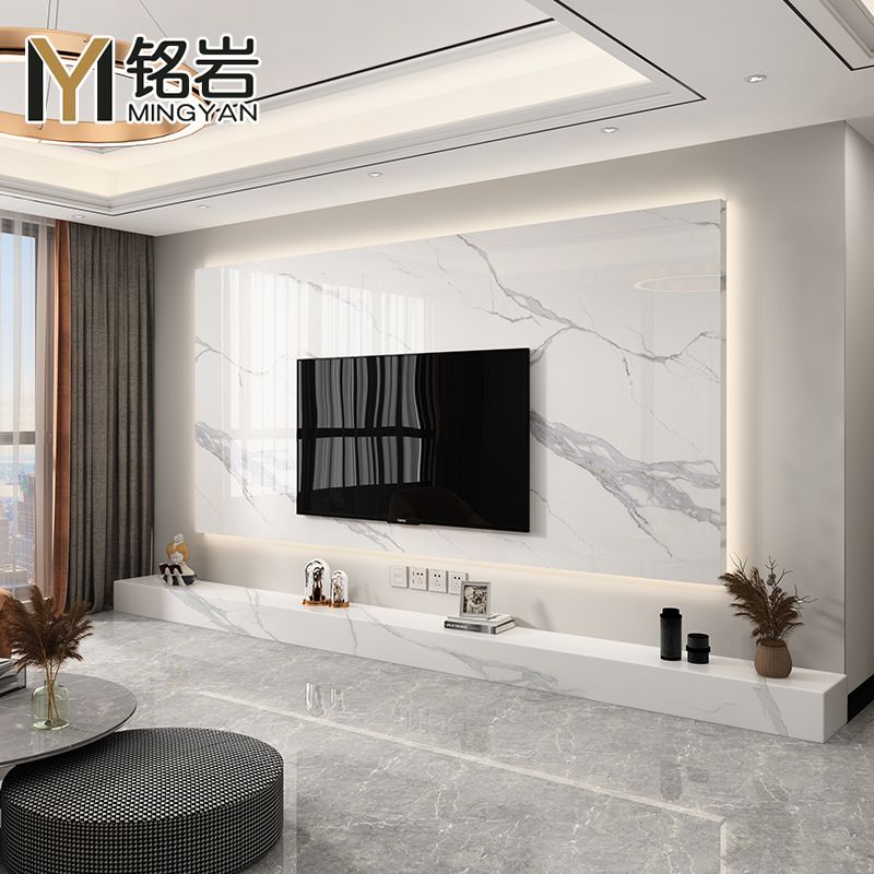 2021年新款轻奢网红悬空电视背景墙岩板瓷砖客厅影视墙装饰造型