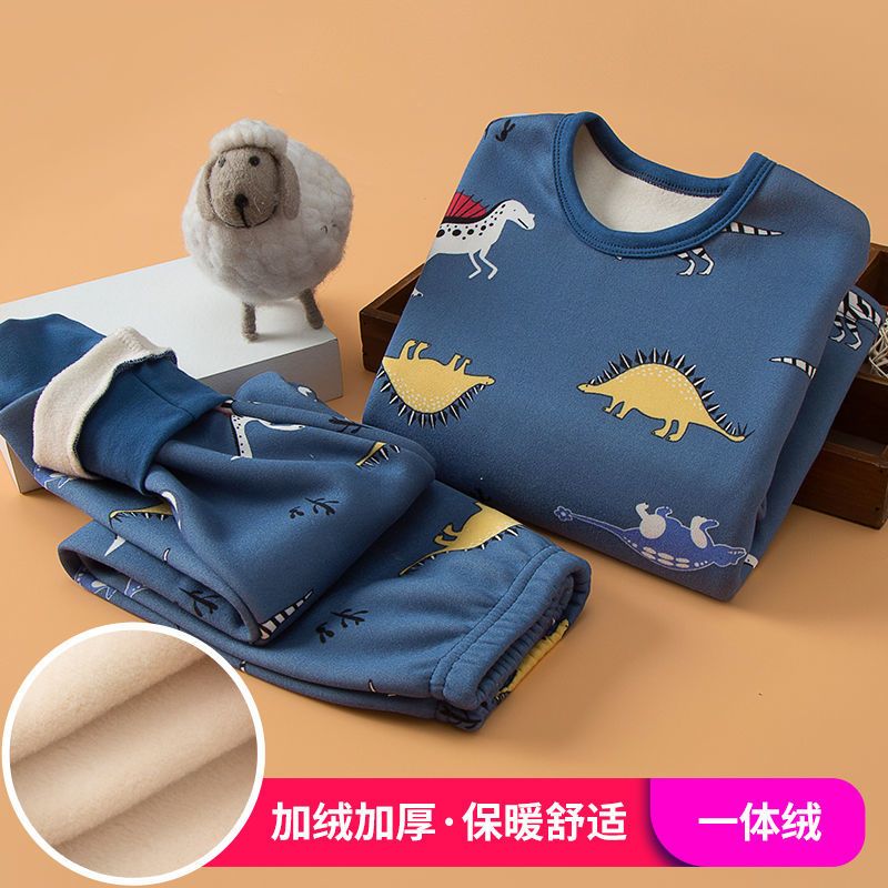 兒童保暖內衣套裝冬季加絨加厚男童女童寶寶中大童冬夾棉秋衣秋褲