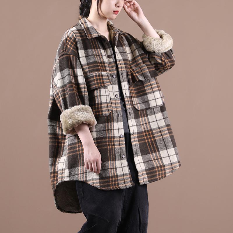 Picking up the leak winter plus cashmere lamb wool plaid shirt jacket thickened warm casual cardigan top women