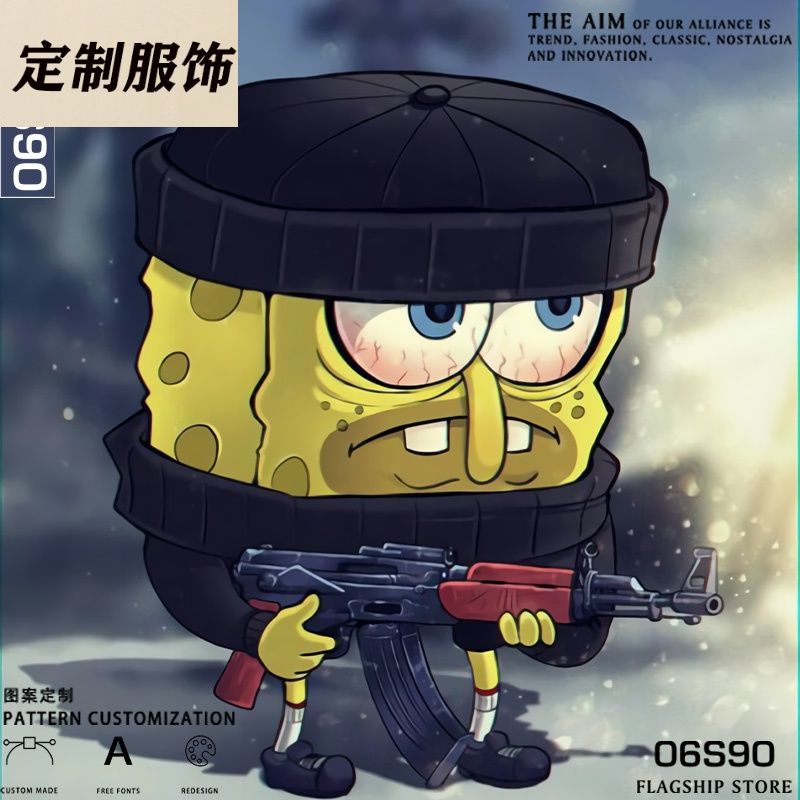 卫衣男连帽加绒 海绵宝宝反恐精英联名csgo高街潮牌卫衣男加绒