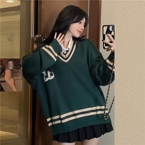 Three-piece suit/one-piece retro lazy style sweater women's spring and autumn outerwear loose knitted sweater+shirt+pleated skirt